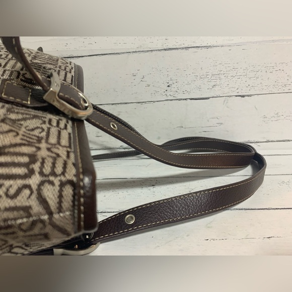 Stone Mountain Monogram Shoulder Tote Bag - Brown Faux Leather, 11.5”x11”x4” - Picture 9 of 12